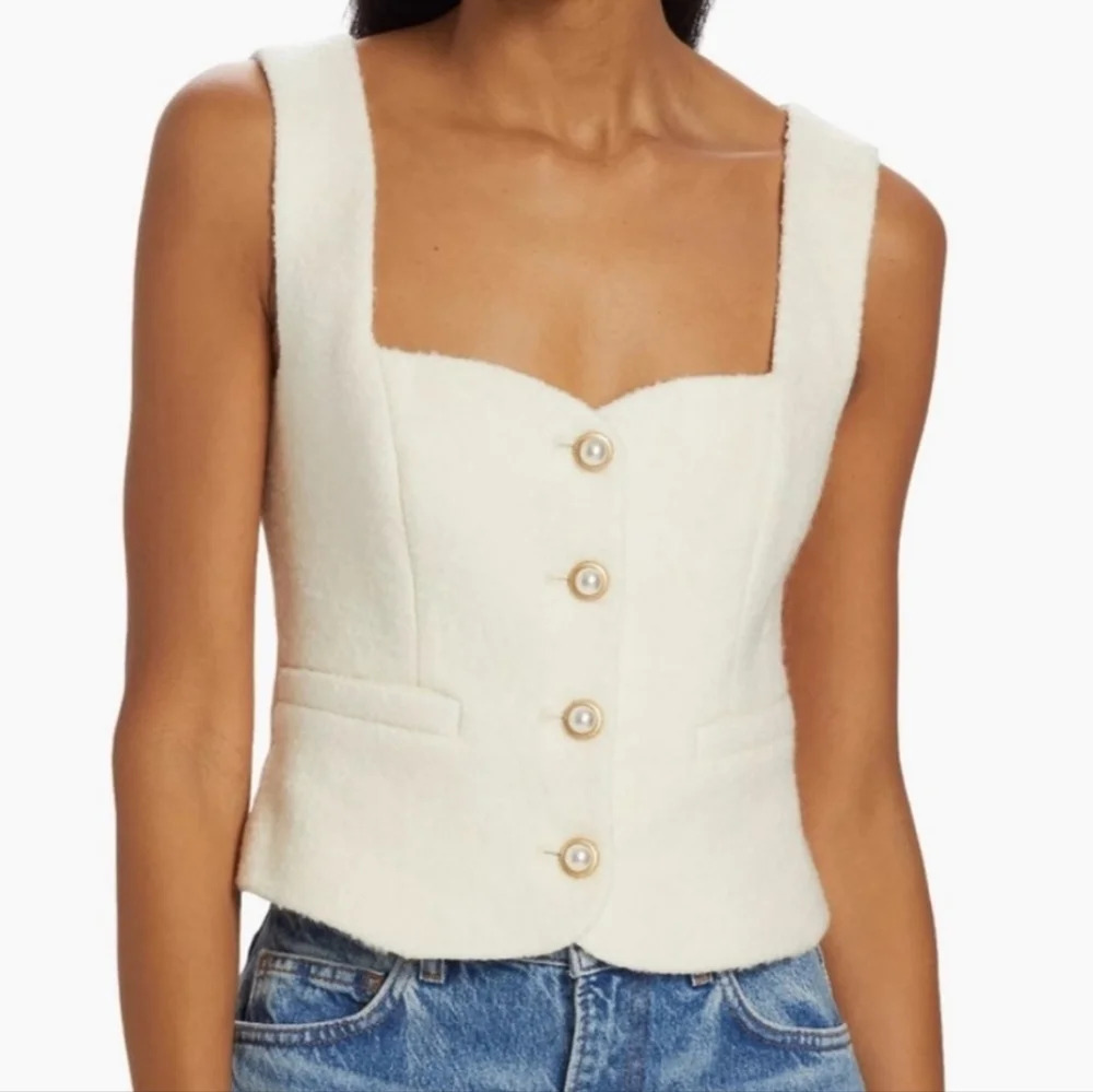 Reformation Amora Bouclé Camsiole button ivory wool blend top 10